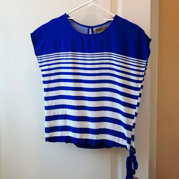 Blue and white stripe top with side tie - Picture 1 of 3